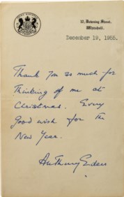 EDEN Sir ROBERT ANTHONY - LETTERA AUTOGRAFA CON FIRMA DI PUGNO