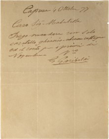 GARIBALDI GIUSEPPE - Lettera autografa e con firma di pugno