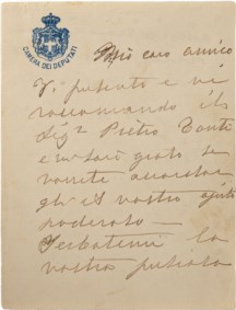 GARIBALDI MENOTTI - BREVE LETTERA DI PRESENTAZIONE E RACCOMANDAZIONE ad un amico del signor Tonti