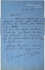 PUCCINI GIACOMO - LETTERA AUTOGRAFA CON FIRMA DI PUGNO