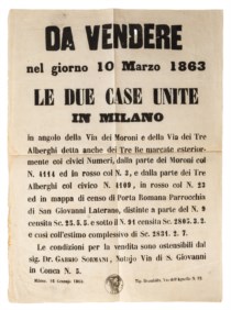MILANO - MANIFESTO DI VENDITA IMMOBILIARE DEL 1863