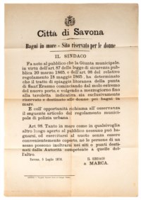 SAVONA - MANIFESTO BAGNI IN MARE SITO RISERVATO PER LE DONNE