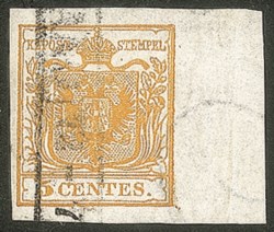 Antichi Stati Italiani - Lombardo Veneto - 1850 - 5 cent ocra arancio (1e)