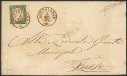 Antichi Stati Italiani - Sardegna - Lettera affrancata con 5 cent verde olivastro (13Dc)