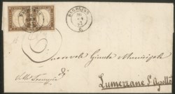 Antichi Stati Italiani - Sardegna - Bagolino 30 gen. 63 coppia 10 cent bistro oliva (tinta scura)
