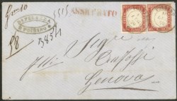 Antichi Stati Italiani - Sardegna - Bustina con lineare Assicurato in rosso a lato dell'affrancatura