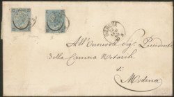 Regno - Vittorio Emanuele II - Lettera con valori gemelli ferro di cavallo II + III tipo