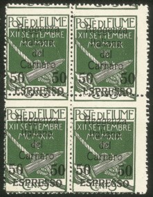 Occupazioni I guerra mondiale - Fiume - 1920 - 50 cent su 5 Espresso (4g varietà)