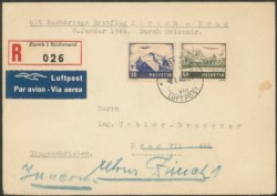 Svizzera - 1946 - Primo Volo Swissair Zurigo Praga del 8 gennaio