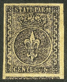 Antichi Stati Italiani - Parma - Bellissimo esemplare 5 cent giallo chiaro (verdino)