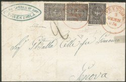 Antichi Stati Italiani - Parma - Lettera affrancata con 10 cent bianco + coppia verticale 10 cent bianco annullati