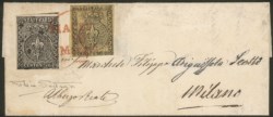 Antichi Stati Italiani - Parma - Lettera con 10 cent nero + 5 cent verdino (1b + 2)
