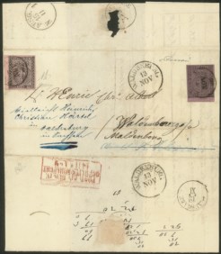 Antichi Stati Italiani - Parma - Lettera per la Prussia in tariffa di primo porto per la terza distanza affrancata con 15 cent rosa + 25 cent violetto (3 + 4)