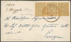 Antichi Stati Italiani - Parma - Lettera con striscia di tre del 5 cent giallo arancio (6)