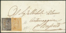 Antichi Stati Italiani - Parma - Lettera con 10 cent nero prima emissione (2) + 5 cent giallo seconda emissione (6a)