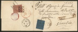 Antichi Stati Italiani - Parma - Lettera per Venezia con 40 cent azzurro annullo d.c. Castel S. Giovanni 28 genn. 1858