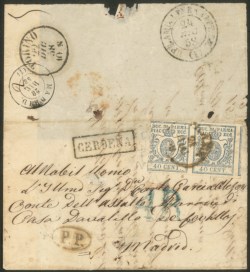 Antichi Stati Italiani - Parma - Lettera per la Spagna affrancata con coppia 40 cent azzurro (11)