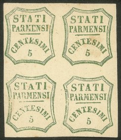 Antichi Stati Italiani - Parma - Governo Provvisorio - 1859 - Quartina del 5 cent verde azzurro (12)