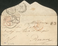 Antichi Stati Italiani - Parma - Governo Provvisorio - Lettera affrancata con 40 cent vermiglio + 10 cent bruno da Borgo San Donnino 1 genn. 1860 per Roanne (Francia)