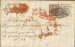 Antichi Stati Italiani - Stato pontificio - 5 bai (6Ad - senza E) + 8 bai (9 - cornice rotta sopra B di Bollo)