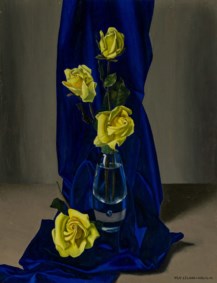 Composition with vase and yellow roses