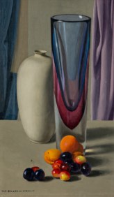 Composition with vase, apricots and cherries