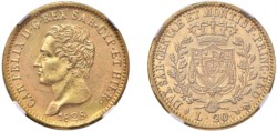 CARLO FELICE (1821-1831) - 20 lire 1828, L in losanga, Torino.