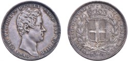 CARLO ALBERTO (1831-1849) - 1 lira 1843, Torino.