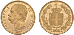 UMBERTO I (1878-1900) - 50 lire 1891, Roma.
