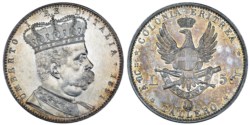 UMBERTO I, Colonia Eritrea (1890-1896) - 5 lire o Tallero, 1891, Roma.