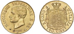MILANO - NAPOLEONE I, Re d'Italia (1805-1814) - 40 lire 1808, I tipo.