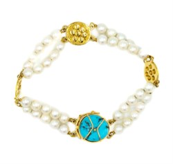 Bracciale in oro giallo 18kt, perle e turchese