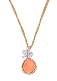 Collana in oro bicolore 18kt, diamanti e corallo