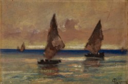 Lorenzo Gignous (Modena, 1862 - Porto Ceresio, 1958) - Veduta con barche