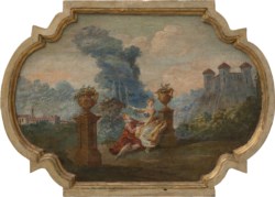 Scuola francese del secolo XIX / XX - Scena amorosa in stile settecentesco