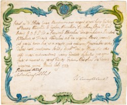 Ducato di Milano - Licenza di vendita manoscritta su pergamena, rilasciata dalla Camera dei Mercanti nell'anno 1752