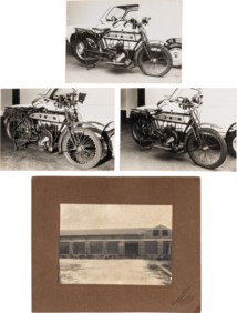 Lotto multiplo: Fotografia Moto Garage A. Arzano unita a 3 fotografie motocicletta Arzano restaurata