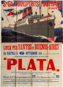 Emigrazione - Manifesto Societè Generale Transports Maritimes a vapeur - Piroscafo Plata 1914 per Santos e Buenos Aires