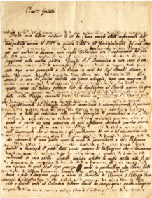 LETTERA CHE RACCONTA DELL'ARRIVO DI PAPA PIO VII A MONDOVÌ
