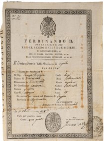 Ferdinando II, Re del Regno delle due Sicilie - Carta di Passaggio valevole per 4 mesi