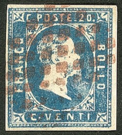 Antichi Stati Italiani - Sardegna - 1851 -  20 cent azzurro (2)