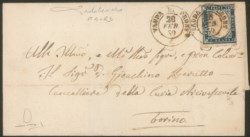 Antichi Stati Italiani - Sardegna - Lettera da VAUDA DI FRONT (Sass. R3) a Torino 20 febbraio 1859