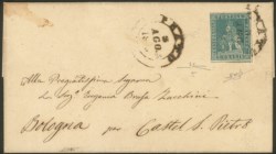 Antichi Stati Italiani - Toscana - Lettera gialla da Prato e Castel San Pietro del 3 agosto 1855