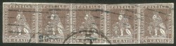 Antichi Stati Italiani - Toscana - 1851 - Striscia orizzontale di cinque del 9 crazie (8 cat.15000)