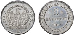 SECONDA REPUBBLICA ROMANA (1848-1849) - 8 baiocchi, 1849, Roma.