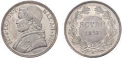 PIO IX, Giovanni Maria Mastai-Ferretti (1846-1870) - Scudo 1853, an. VII, II tipo.