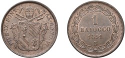 PIO IX, Giovanni Maria Mastai-Ferretti (1846-1870) - 1 baiocco 1851, an. VI, Bologna, I tipo.