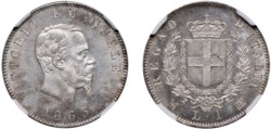 VITTORIO EMANUELE II, Re d'Italia (1861-1878) - Lira 1863, Milano, Stemma.