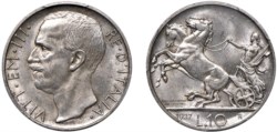 VITTORIO EMANUELE III (1900-1943) - 10 lire 1927, due rosette, Roma.