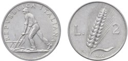 REPUBBLICA ITALIANA (1946-) - 2 lire 1946, in lotto con 10 monete.